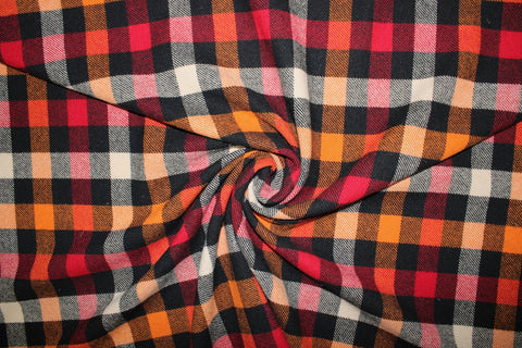 English Buffalo Check Flannel - Orange/Red/Black/Beige