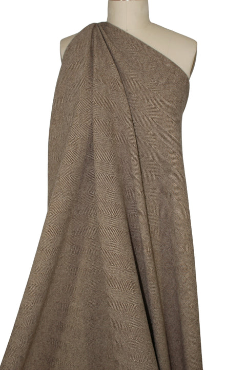 Stretch Herringbone Tweed Wool - Brown/Ivory