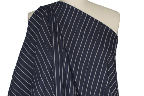 Stretch Wool Novelty Stripe - Navy/White
