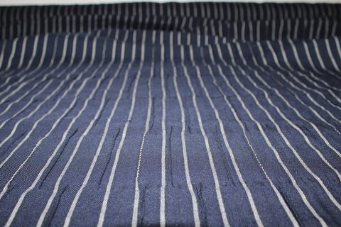 Stretch Wool Novelty Stripe - Navy/White