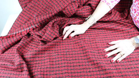 Red and black checked NY Designer bouclé