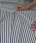 Navy and white striped Italian cotton shirting