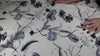 Leaf print linen in grays on white