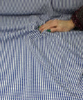 Blue and white gingham seersucker