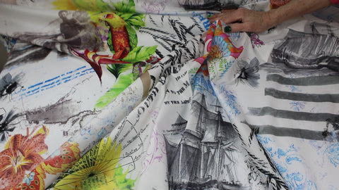 Nautical/tropical print cotton shirt weight