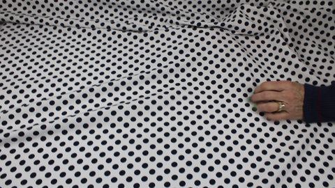 Navy and white polka dot cotton shirting