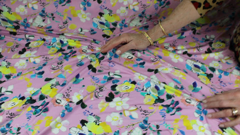 Floral rayon jersey on a pink background