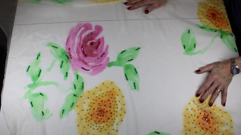 Hand painted sequined floral silk