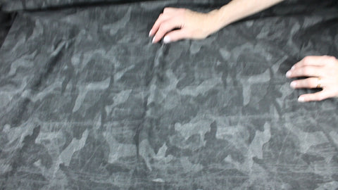 Black/gray camo print stretch corduroy