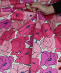 Pink floral stretch cotton sateen