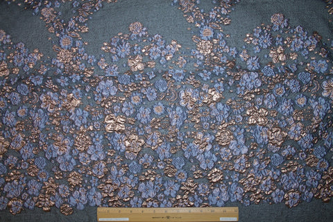 Randi Rahm Silk-Blend Organza Brocade - Periwinkle/Copper/Black