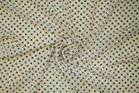 Sequined Polka Dot Silk Crepe de Chine - Brown on Cream
