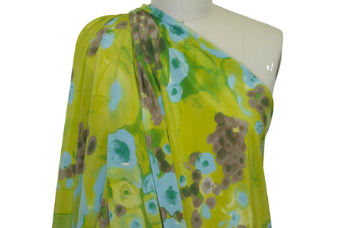 Italian Abstract Floral Silk Crepe de Chine - Greens/Blues/Browns