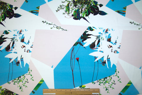 Flowers and Sky Digital Print Silk Crepe de Chine - Blue/Pink/Multi
