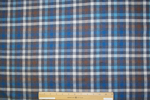 Albiatte Plaid Lightweight Cotton Flannel - Blues/Brown/Gray