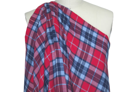 Beefy Yarn Dyed Plaid Cotton Flannel - Reds/Blues