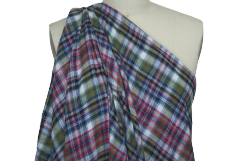 Lightweight(-ish) Yarn Dyed Plaid Cotton Flannel - Red/Blue/Olive/White