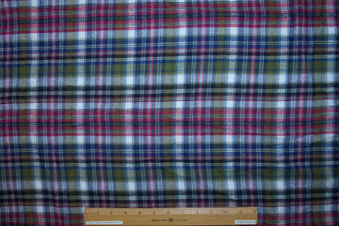 Lightweight(-ish) Yarn Dyed Plaid Cotton Flannel - Red/Blue/Olive/White