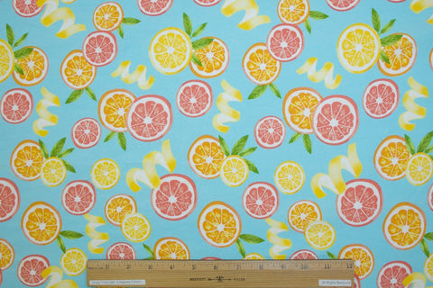 2 5/8+ yards of A Real Slice Organic Cotton Jersey - Citrus on Blue