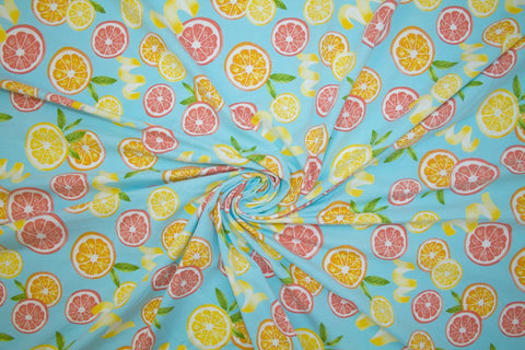 2 5/8+ yards of A Real Slice Organic Cotton Jersey - Citrus on Blue
