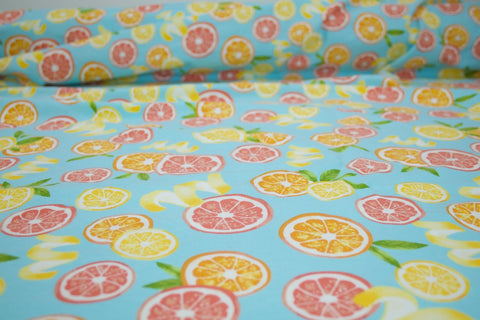 A Real Slice Organic Cotton Jersey - Citrus on Blue