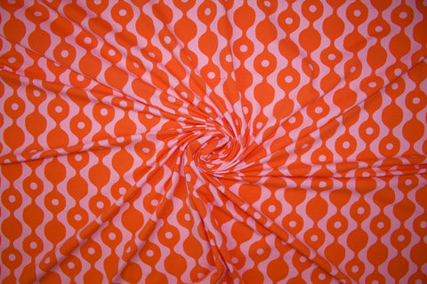 Mid Century Style Organic Cotton Jersey - Orange on Pink