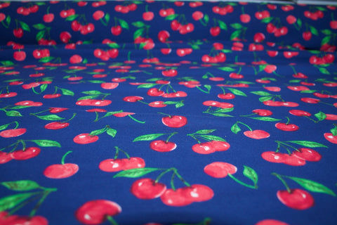 Cherries Jubilee Organic Cotton Jersey - Red/Green on Navy