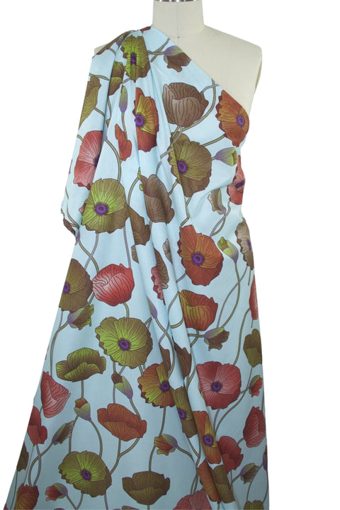 Fab Floral Cotton Lawn - Greens/Rusts on Blue