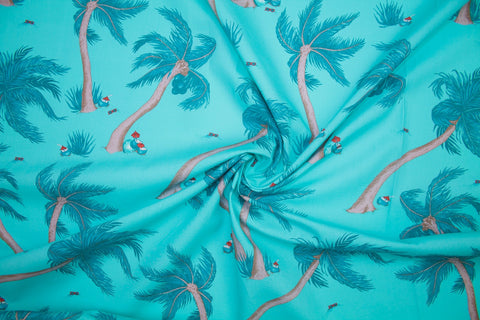 Top of the Coconut Tree Super Fine Cotton Shirting - Turquoises/Browns/Reds