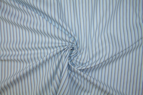 Wide Italian Jacquard Striped Cotton Shirting - Blues/Golds
