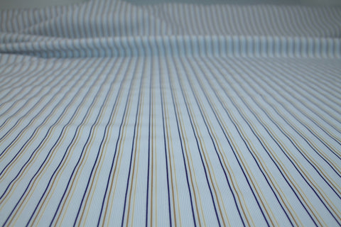 Wide Italian Jacquard Striped Cotton Shirting - Blues/Golds