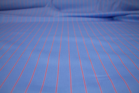 Italian Striped Stretch Cotton Shirting - Red on Blue