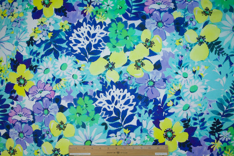 1 3/4 yards of Sarah Campbell Floral Cotton Lawn - Blues/Yellows/Greens