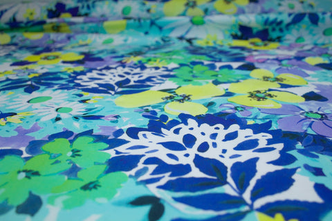 1 3/4 yards of Sarah Campbell Floral Cotton Lawn - Blues/Yellows/Greens