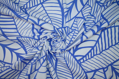 Big Leaves Stretch Cotton Sateen - Periwinkle/White
