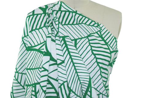 Big Leaves Stretch Cotton Sateen - Kelly Green/White