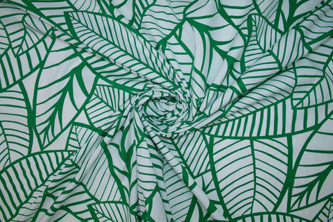 Big Leaves Stretch Cotton Sateen - Kelly Green/White