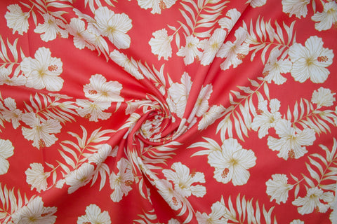 1 1/4+ yards of Hale Hibiscus Organic Cotton Sateen - Coral/Gold/White