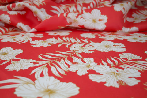 Hale Hibiscus Organic Cotton Sateen - Coral/Gold/White