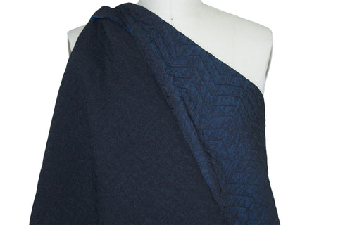 Quilted Wool Blend Coating - Navy/Black