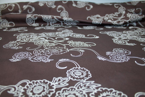 Stylized Floral Cotton Sateen - Off-White/Milk Chocolate