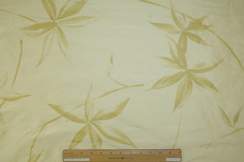 Wide Italian Bamboo Flowers Silk Dupioni - Gold Tones