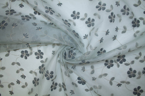 Painted and Embroidered Silk Organza - Silver Tones
