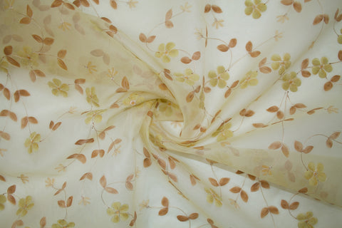 Painted and Embroidered Silk Organza - Gold Tones