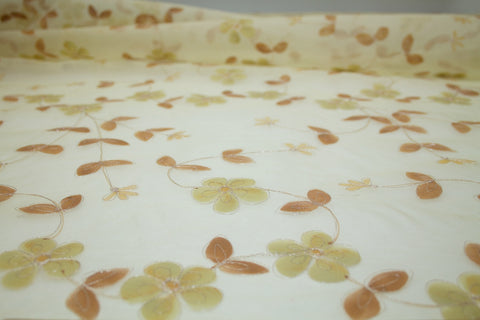 Painted and Embroidered Silk Organza - Gold Tones