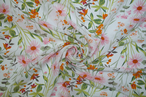 Wide Floral Silk Georgette - Pink/Orange/Greens/White