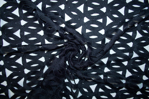 Geometric Motif Modern Guipure Lace - Black