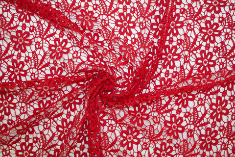 Floral Double-Scalloped Guipure Lace - Chili