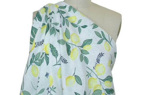 When Life Gives You Lemons... Linen - Yellow/Green/Blue on White