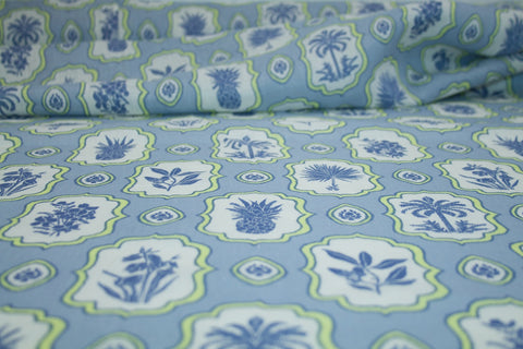 Royal Palms Handkerchief Linen - Blue/Lemon/White